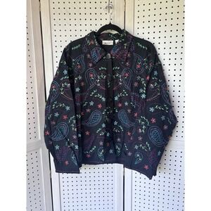 Units Jacket Paisley Floral Embroidery Boho Linen Blend Womens XL Black Colorful